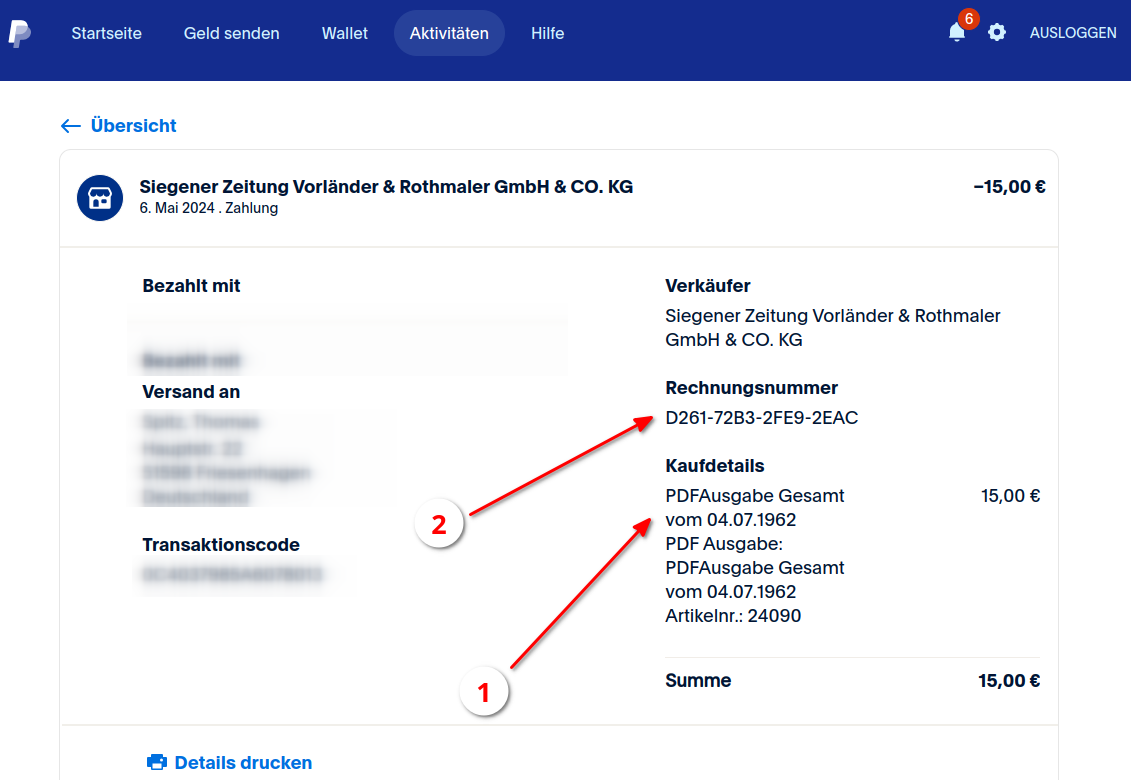 PayPal Ausgabe